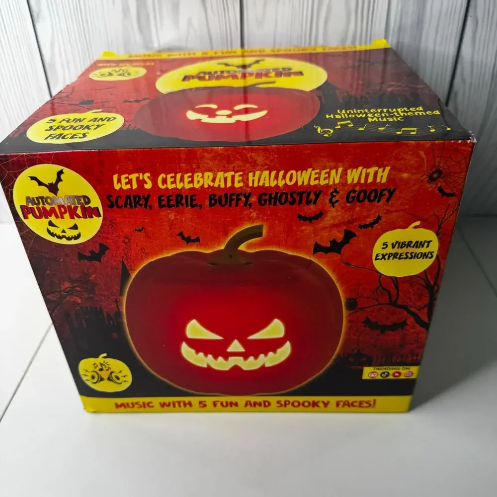 Animated Pumpkin with 5 Different Spooky Faces, Built-in Speakers, LEDs, NEW NIB